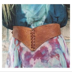 Unique vintage all leather chevron laced belt